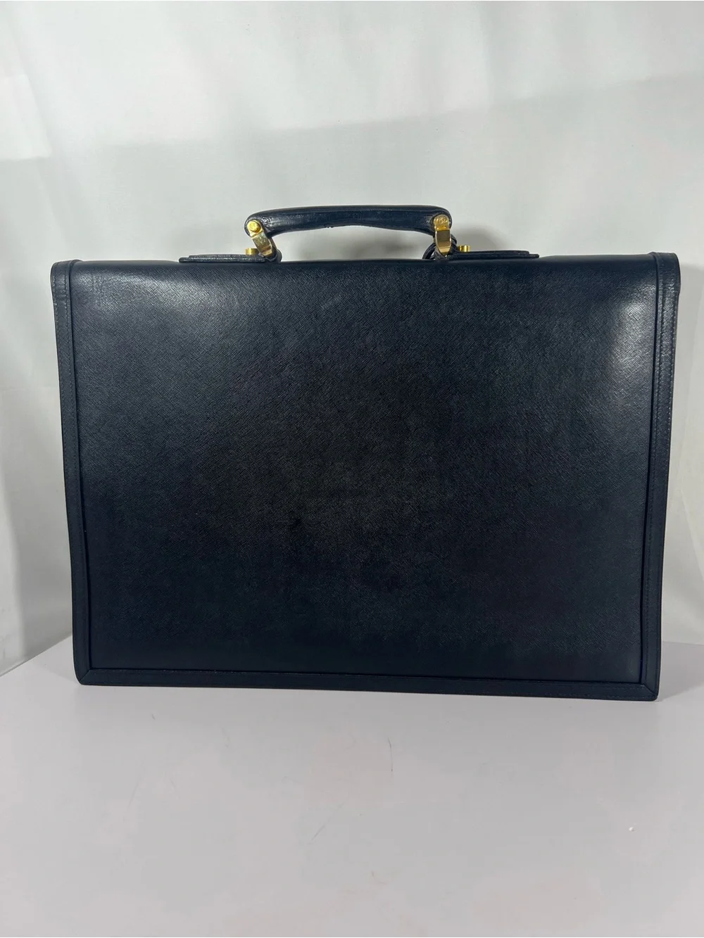 3098: Loewe Vintage Black Leather Attaché Briefcase Gold Hardware